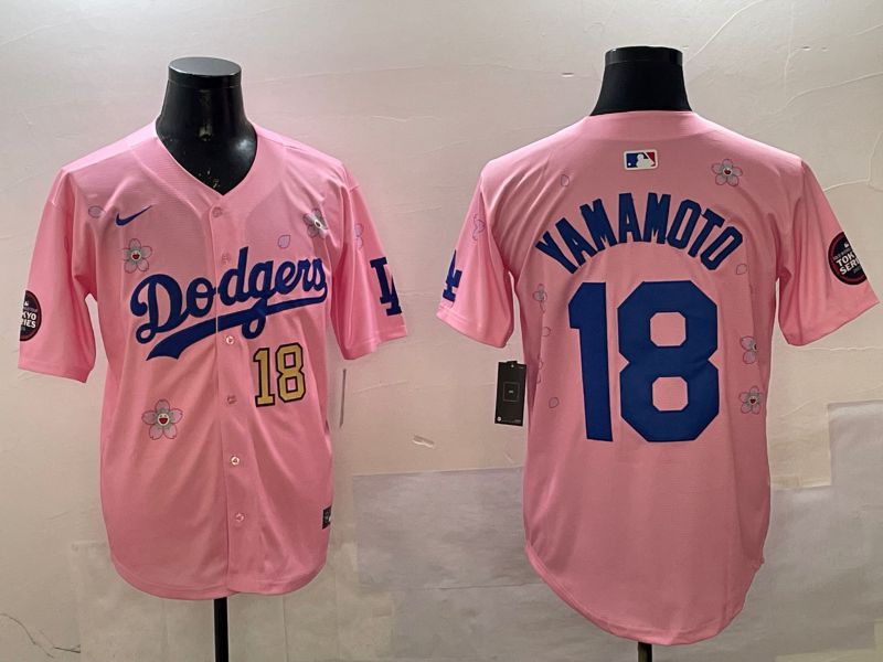 Men Los Angeles Dodgers #18 Yamamoto Pink Sakura Edition 2025 Nike MLB Jersey style 9->los angeles dodgers->MLB Jersey